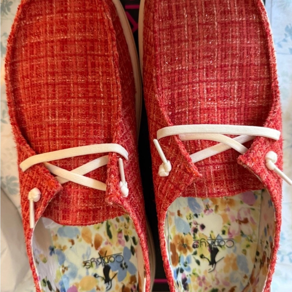Corkys Textured Red Flats with White Accents